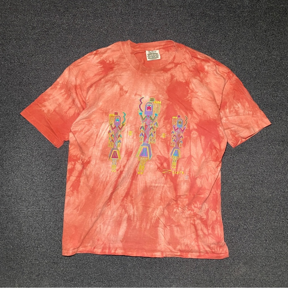 Vintage Fred Harvey 90s Coral Tie Dye Single Stitch Graphic Shirt Size Medium